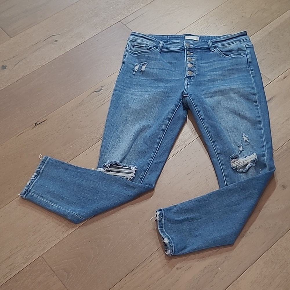 Altar'd State Jeans Women's sz 31 Button Fly Distressed Mid Rise Skinny Ankle